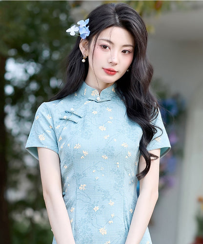 Kele Light Blue Floral Cheongsam