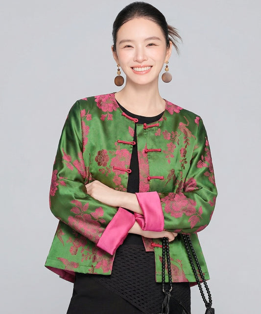 Emerald Pink Green Jacquard Cheongsam Jacket