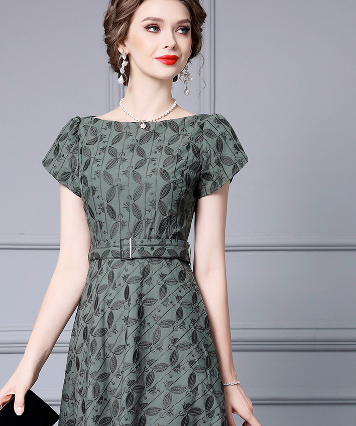 Sylvie Leaf Jacquard Midi Dress