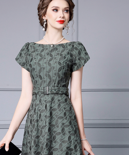 Sylvie Leaf Jacquard Midi Dress