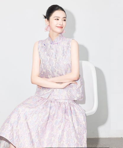 Suya's Jacquard Oriental Top + Skirt Set