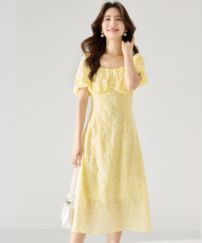 Juliet Yellow Elegant Tea Dress
