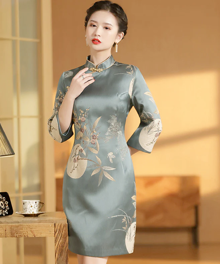 Aimee Brocade 3/4 Sleeves Cheongsam