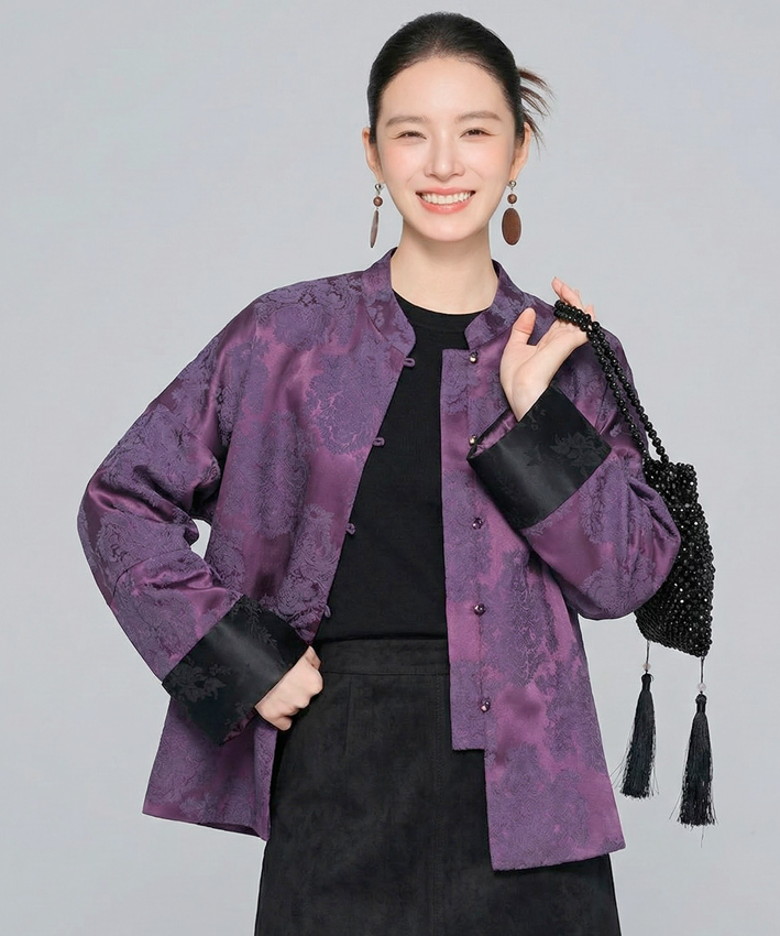 Plum Brocade Mandarin Jacket