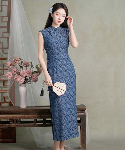 Luosha Blue Maxi Cheongsam