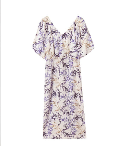 Summer Purple Iris Floral Tea Dress