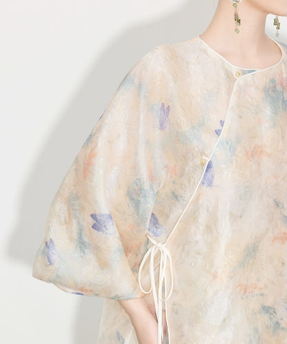 Mist Petal Ensemble Cheongsam Top Shorts Set