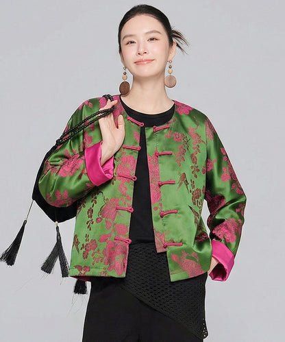 Emerald Pink Green Jacquard Cheongsam Jacket
