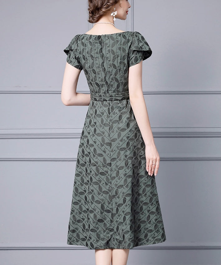 Sylvie Leaf Jacquard Midi Dress