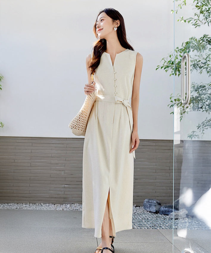 Luna Belted Linen Midi Dress