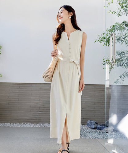 Luna Belted Linen Midi Dress