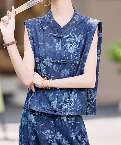 Indigo Floral Top Pants Set