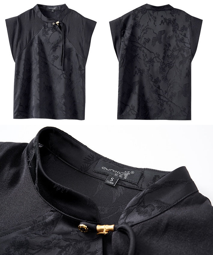 LeQi Black Oriental Knot Blouse