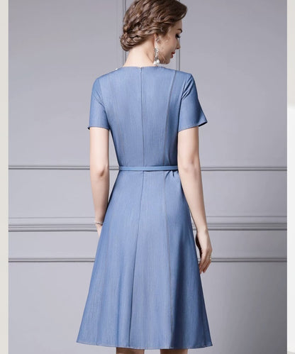 Elise Belted Blue Midi Dress
