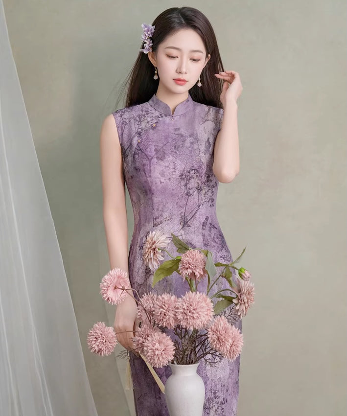 Nora Purple Maxi Cheongsam