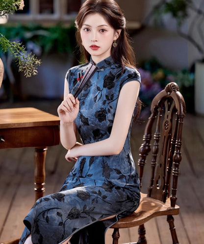 Midnight Rose Maxi Cheongsam