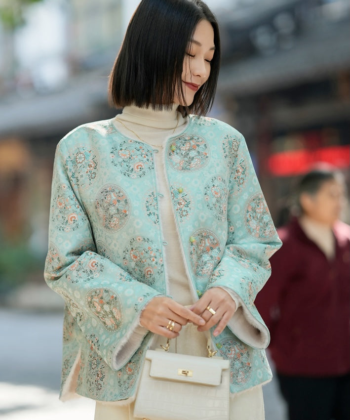 Celadon Bloom Winter Cheongsam Jacket