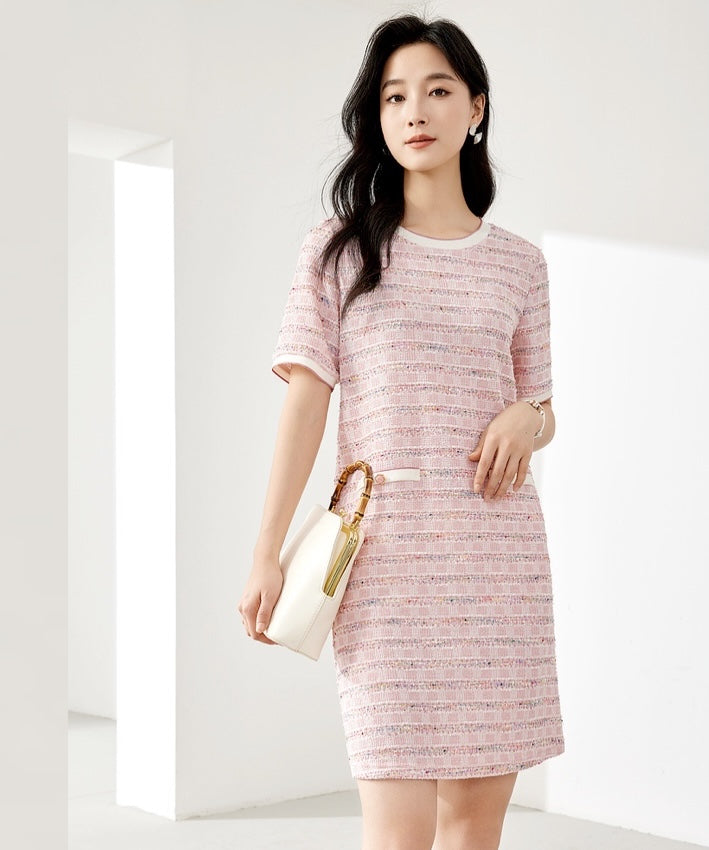 Clara Pink Tweed Shift Dress