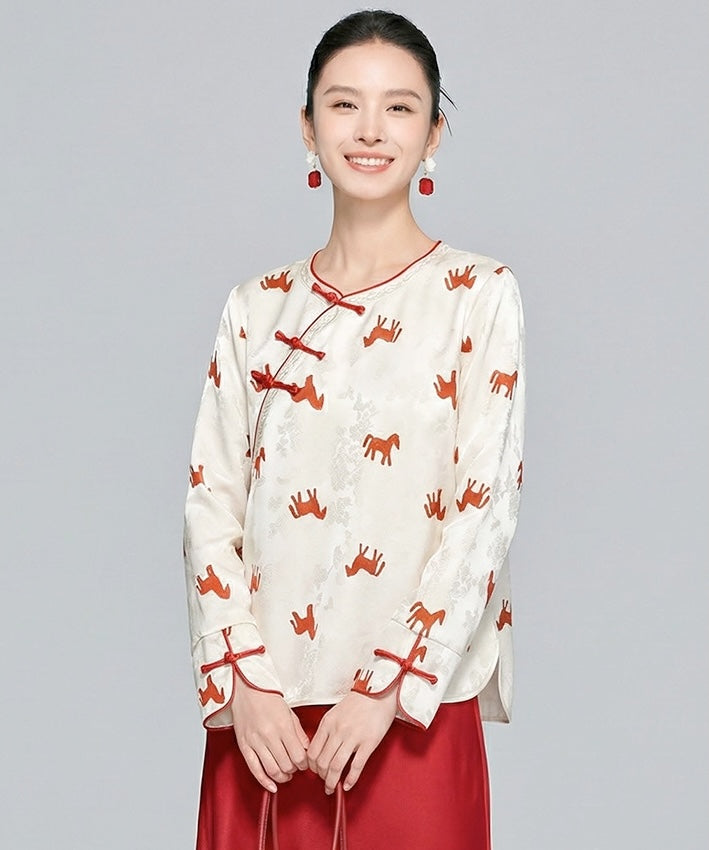 Ivory Fortune Horse Cheongsam Top