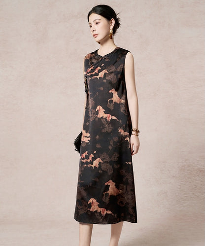 Robe Cheongsam en mélange de soie Ink Mirage