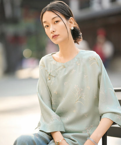 Willow Mist Cheongsam Silk Top
