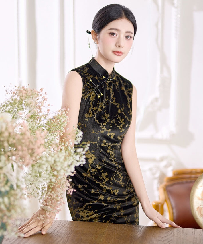 Dragon-Year Golden Petals Cheongsam