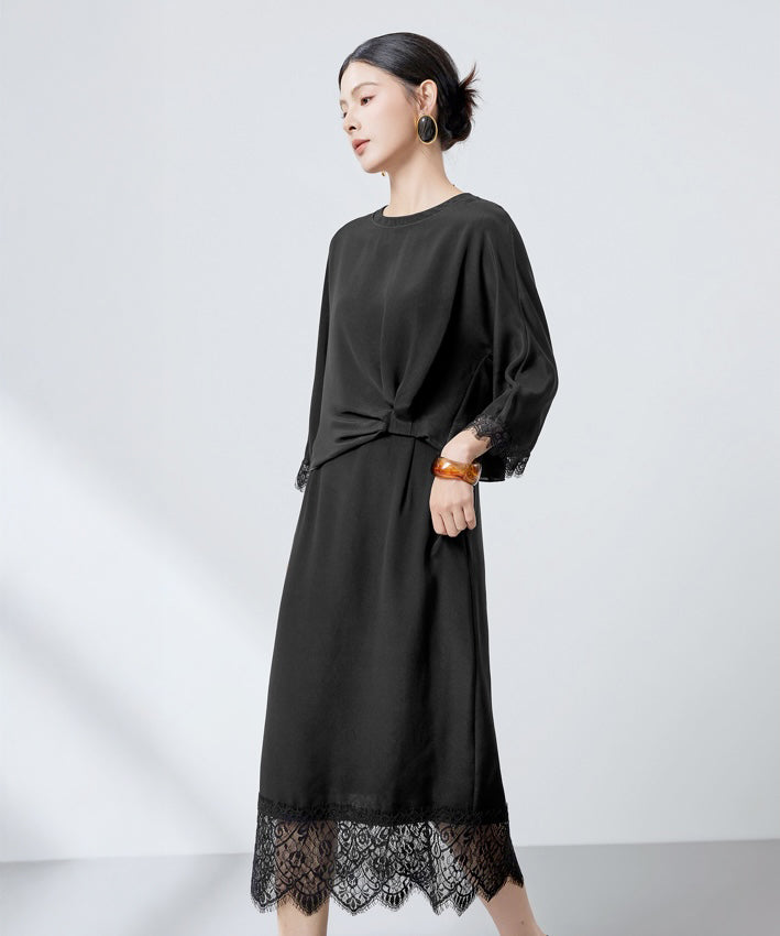 Robe en mélange de soie Noir Veil