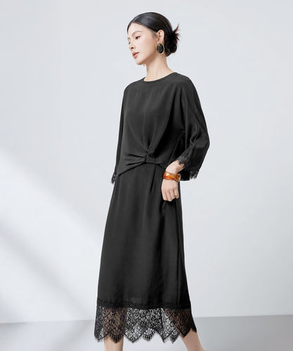 Robe en mélange de soie Noir Veil