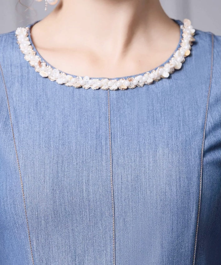 Elise Belted Blue Midi Dress