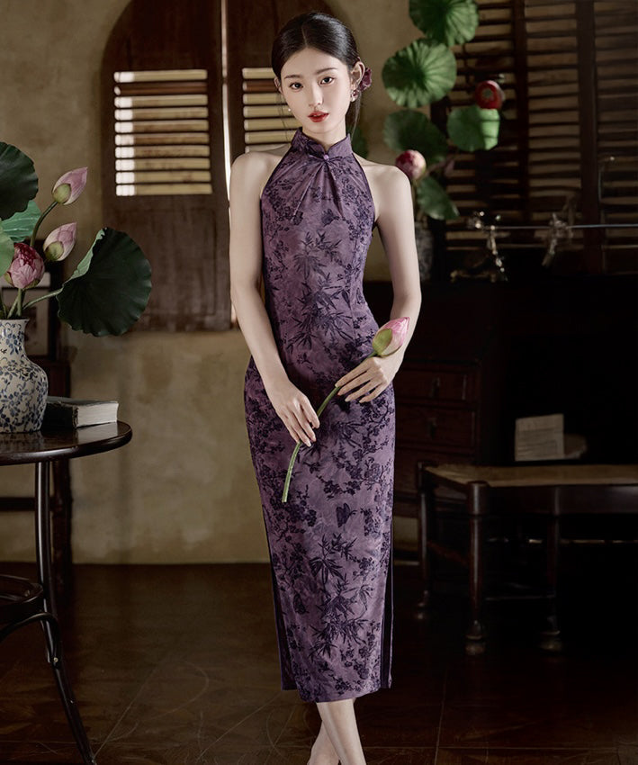 Shuya Purple Halterneck Cheongsam