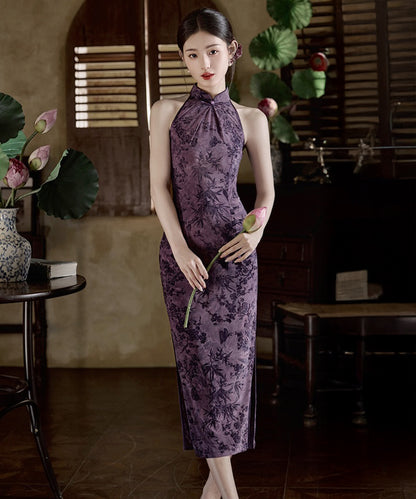 Shuya Purple Halterneck Cheongsam