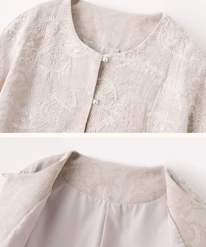 Cream Garden Textured Oriental Cardigan Jacket