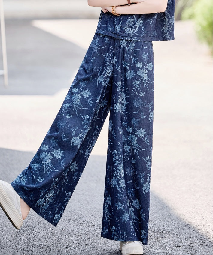 Indigo Floral Top Pants Set