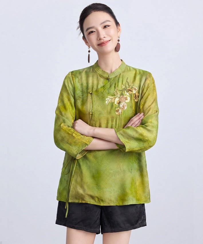 Olive Serenade Cheongsam Top & Shorts Set
