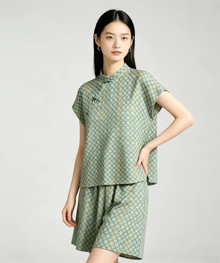 Maelys Jade Mosaic Silk Cheongsam Set