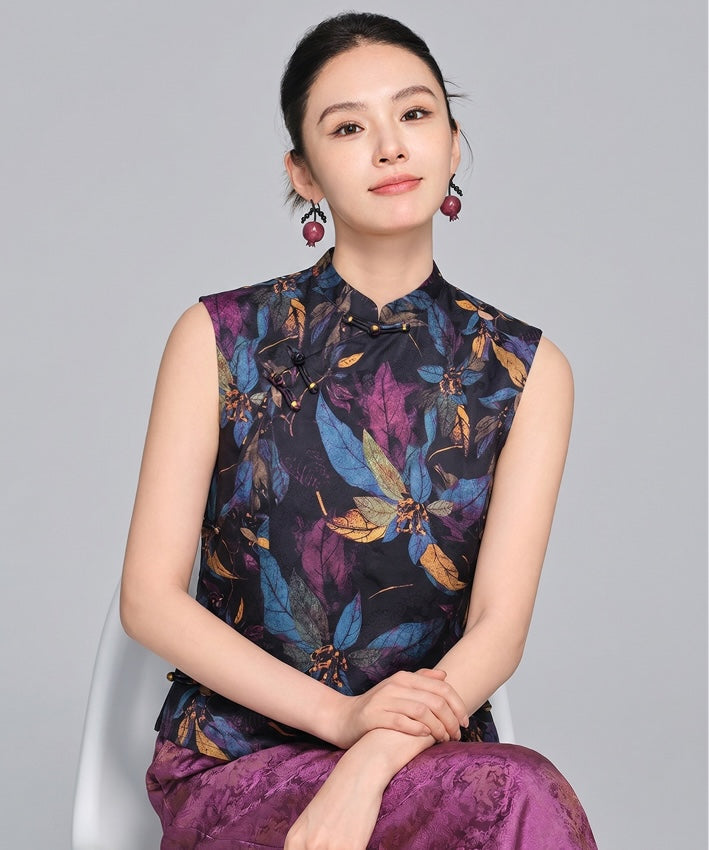 Twilight Leaves Modern Cheongsam Top