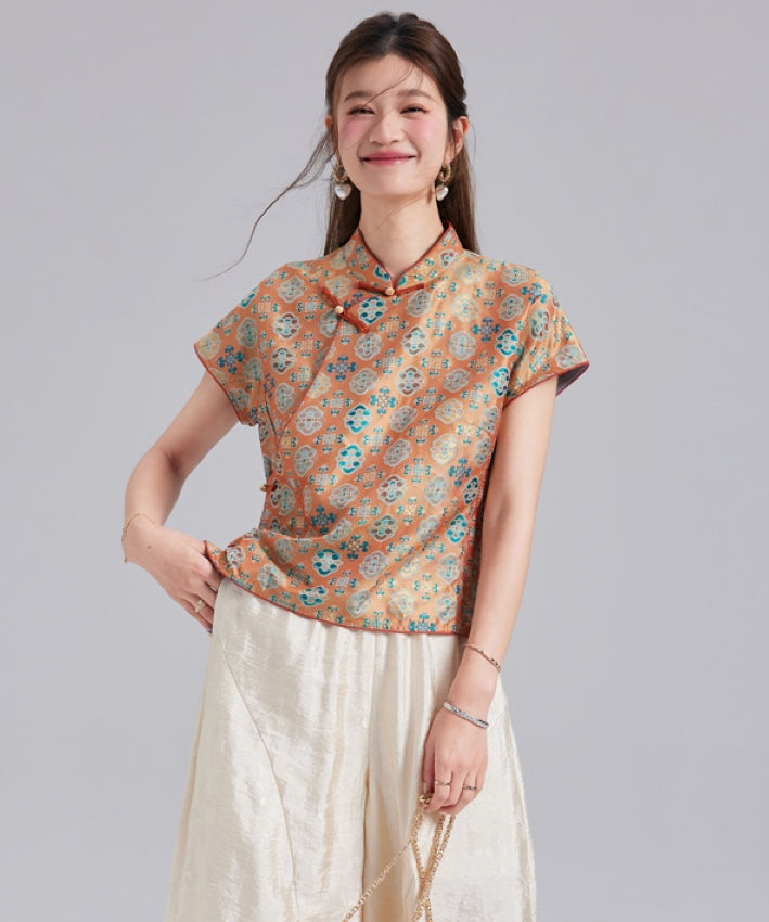 Mandarin Bloom Silk Oriental Top
