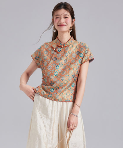 Mandarin Bloom Silk Oriental Top