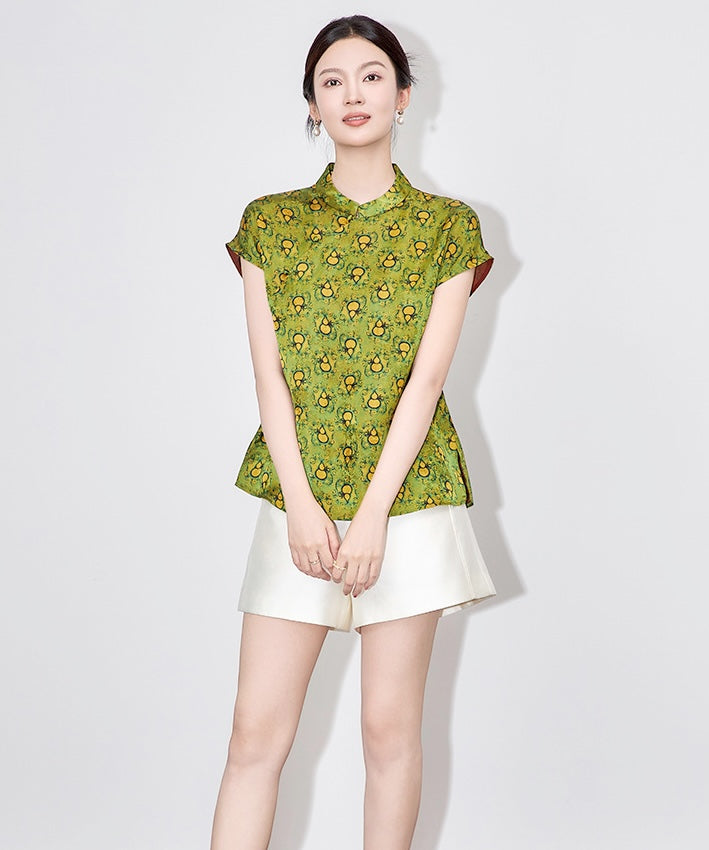 Yellow Gourd Green Tone Cheongsam Top