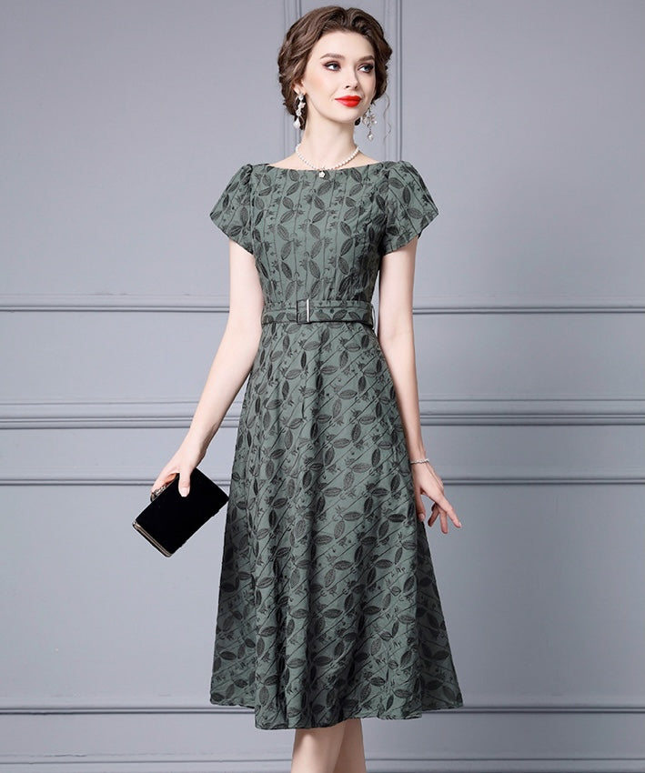 Sylvie Leaf Jacquard Midi Dress