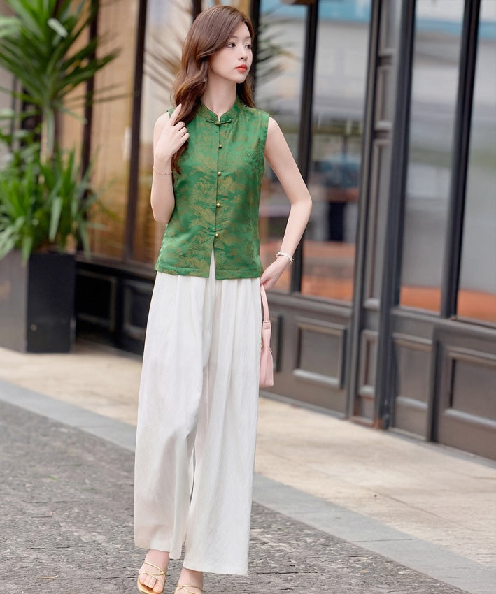 Celeste Cheongsam Top & White Pants Set