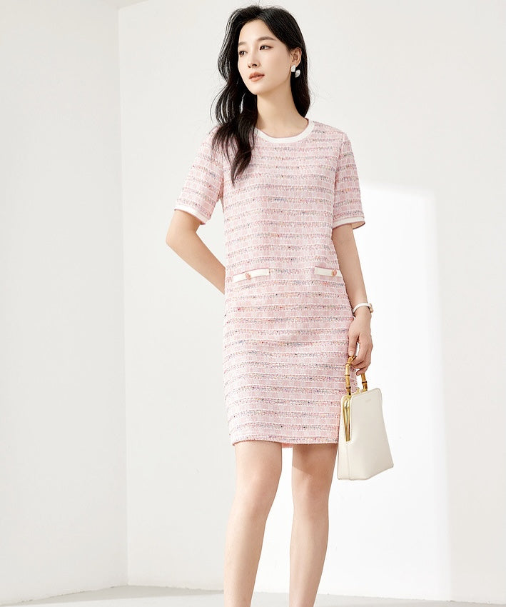 Clara Pink Tweed Shift Dress