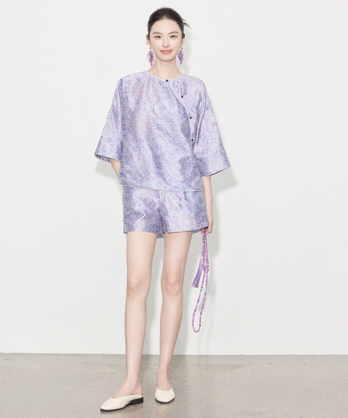 Zhi May Oriental Top + Shorts Set