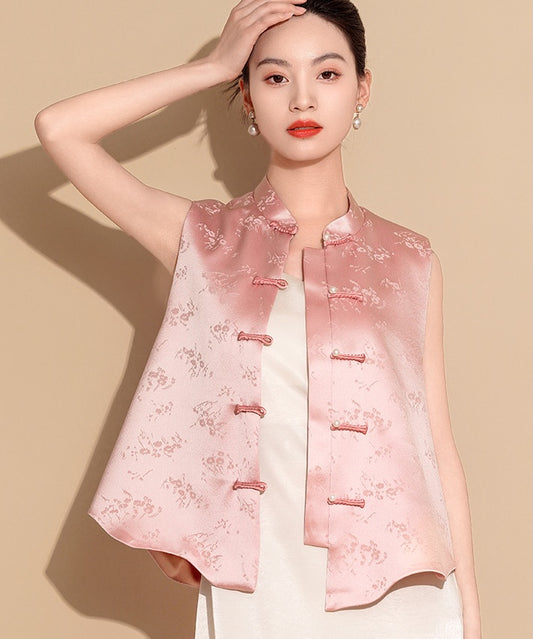 Gilet haut en jacquard paysager rose