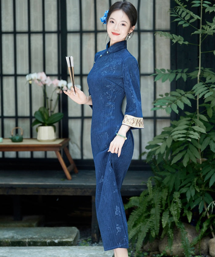 Orchid Bloom Blue Cheongsam