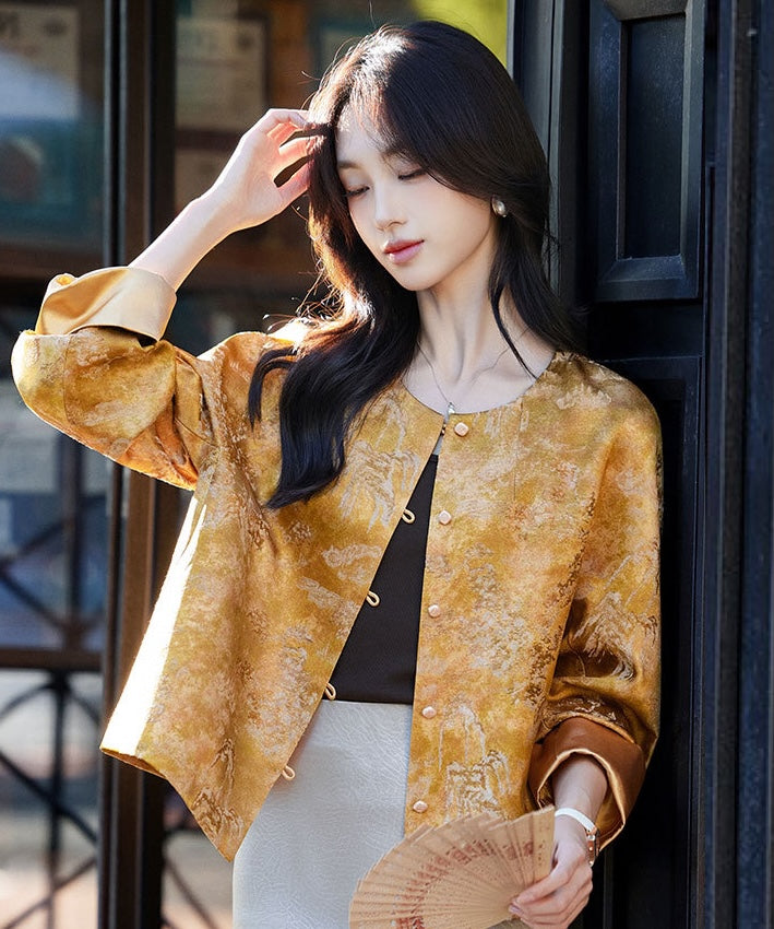 Veste qipao en brocart équestre