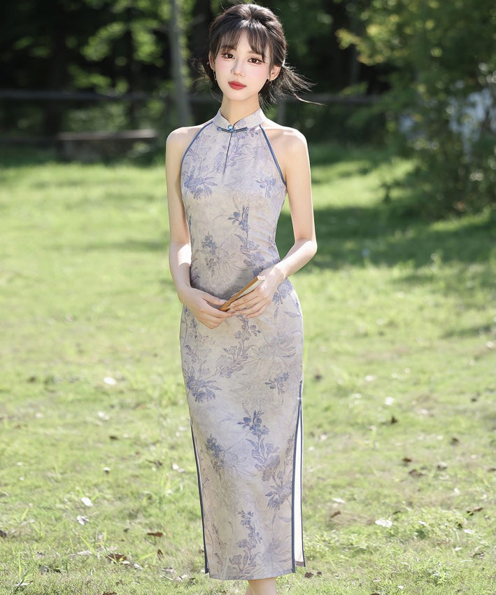 Silver Wisteria Halter Cheongsam