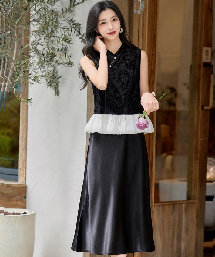 Noir Belle Cheongsam Top & Strap Dress Set