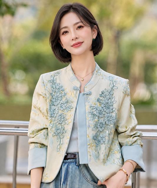 Gilded Blue Floral Embroidered Cheongsam Jacket