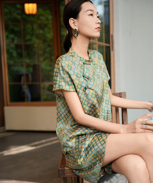 Maelys Jade Mosaic Silk Cheongsam Set
